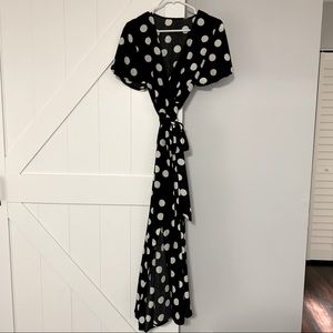 Polka dot wrap maxi dress, size M